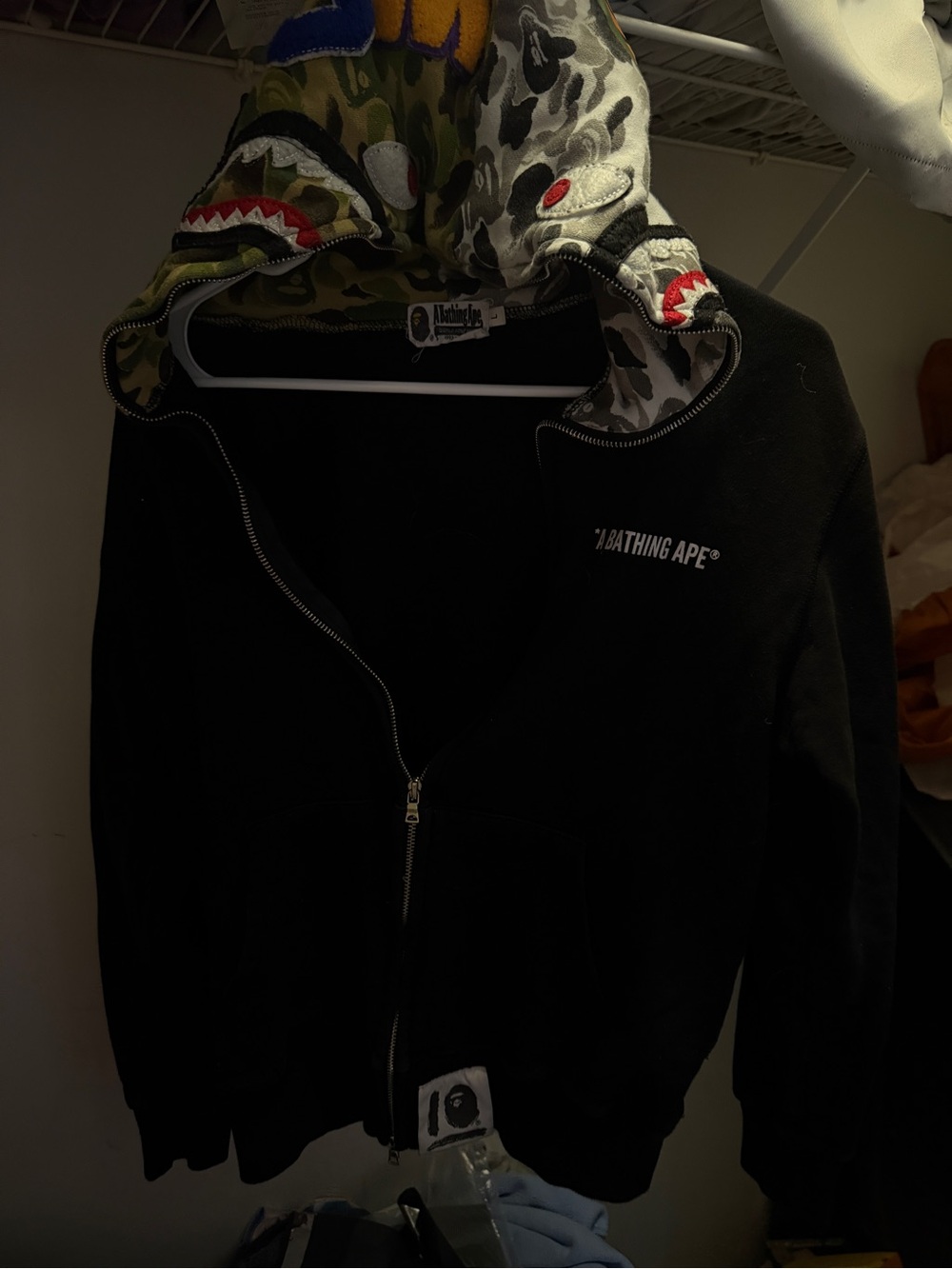 Bape Camo Hooded Zip Jacket - Black and Green